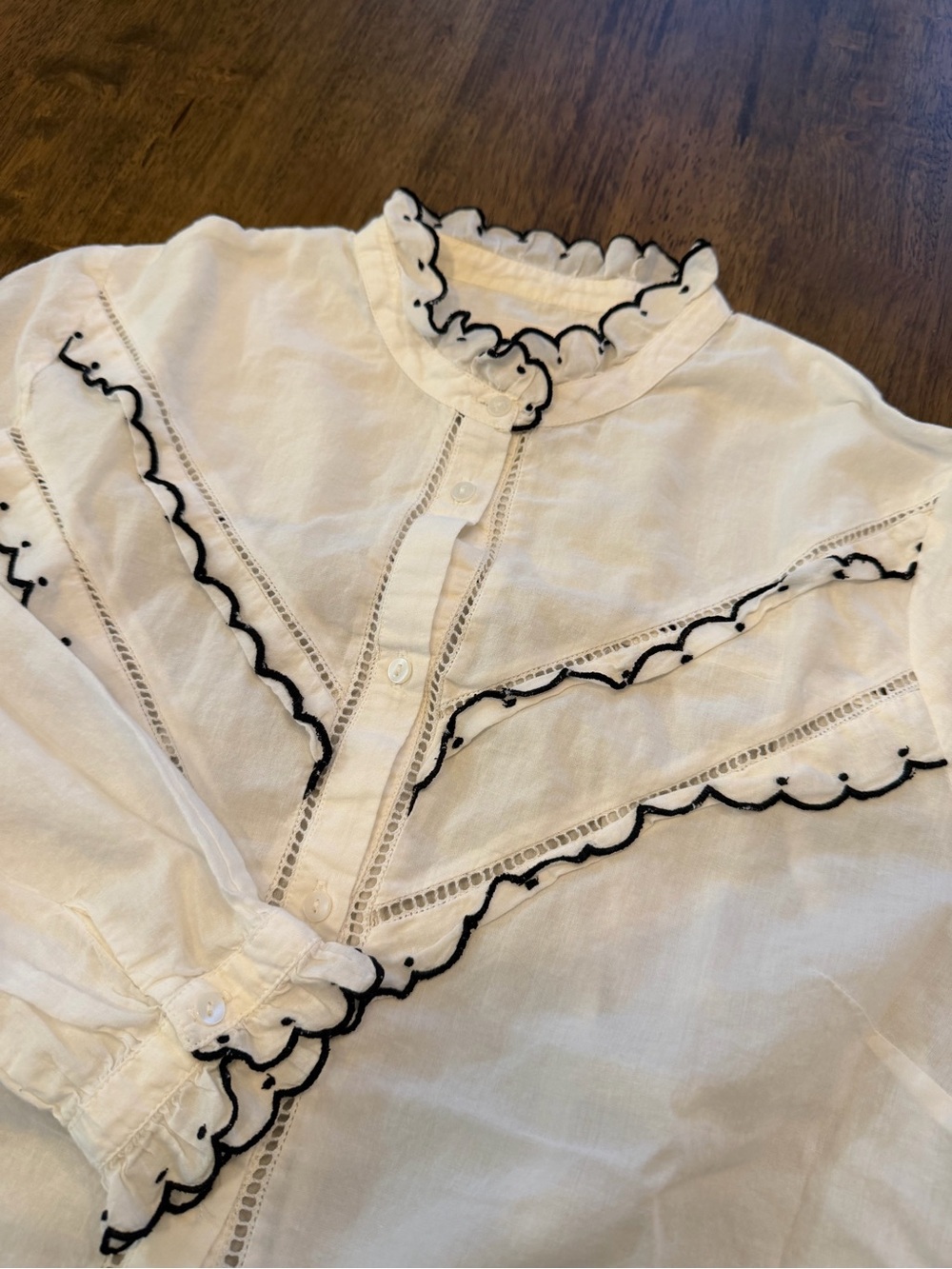 Sézane Dahlia White Cotton Long Sleeve Blouse Embroidery size FR 36 US 4